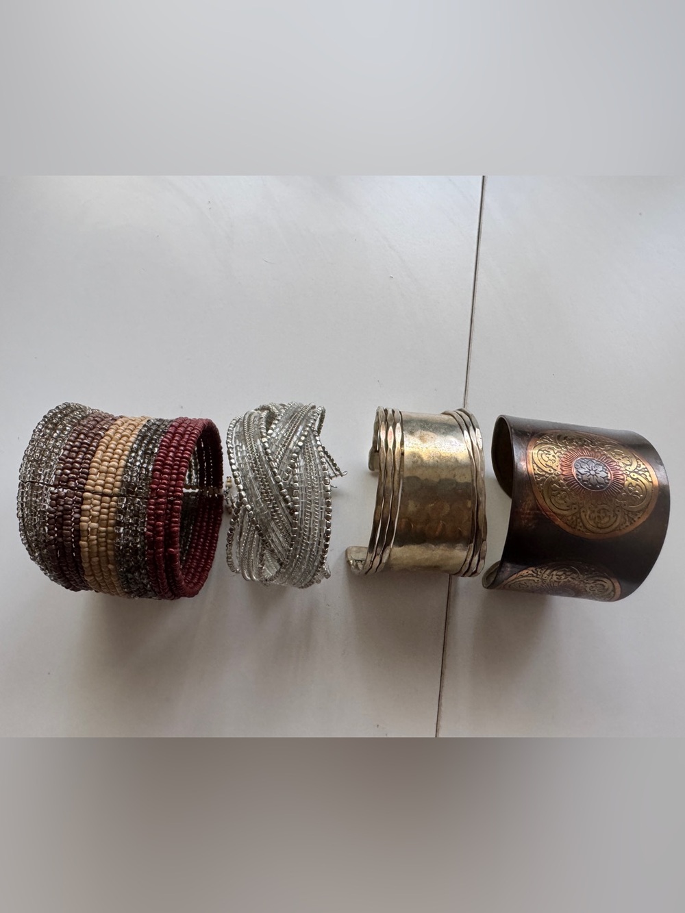 Beaded and Metal Cuff Bracelet Set